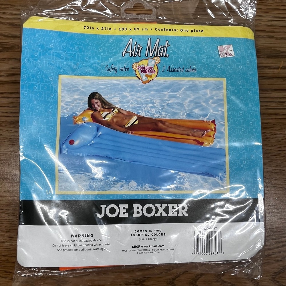 Joe Boxer Unisex Air Mat Vinyl 72x27β Orange Vintage Y2K Pool Float New